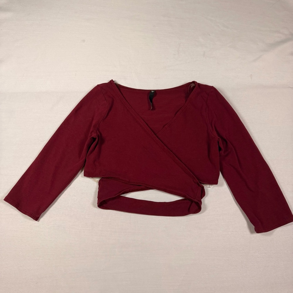 Love Culture Burgundy Wrap Crop Top - Picture 7 of 10